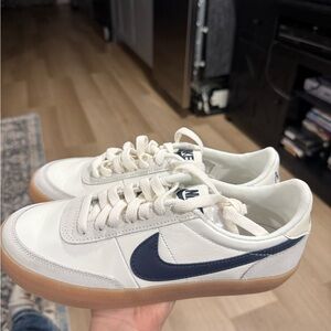 Nike womens White Sneakers with Navy Swoosh and Gum Sole